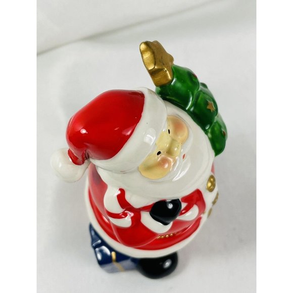 Santa Carrying Tree Porcelain Christmas Trinket Box Hinged Gold Accents - Picture 11 of 11